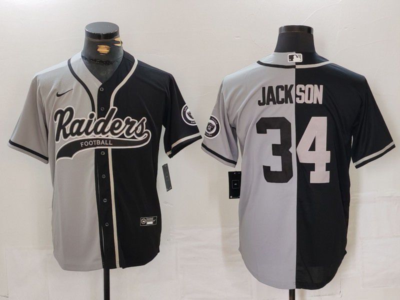 Men Oakland Raiders 34 Jackson Black grey Joint Name 2024 Nike Limited NFL Jersey style 1